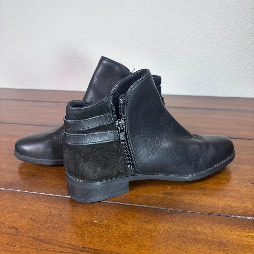 Zara Ankle‎ Boots Girls Size 35 Black Leather Suede Moto Side Zip Buckle Shoes
